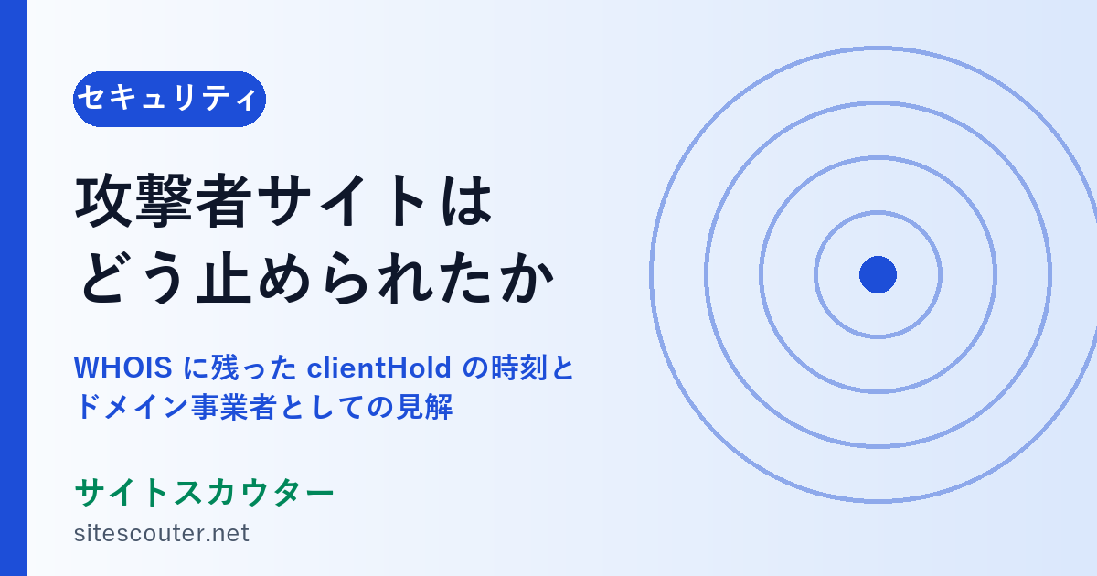 攻撃者サイトはどう止められたか｜WHOIS に残った clientHold の時刻と、ドメイン事業者としての見解